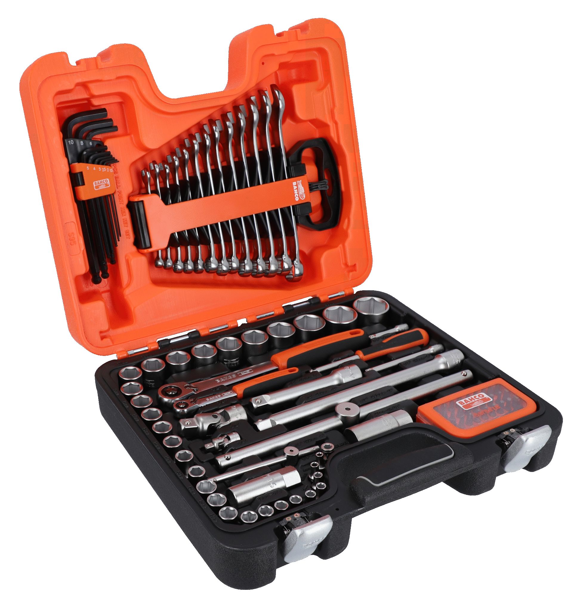 Bahco 96-Piece Metric 1/2 in, 1/4 in Bit Socket Set with Ratchet, Hex Bit