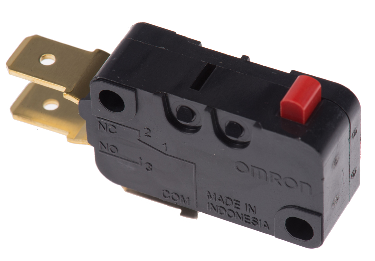 Omron Pin Plunger Micro Switch, Tab Terminal, 16 A @ 250 V ac, SPDT, IP40