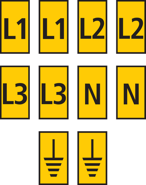 HellermannTyton WIC0 Cable Markers, Yellow, Pre-printed "EARTH, L1, L2, L3, N", 2 → 2.8mm Cable, 561-00303