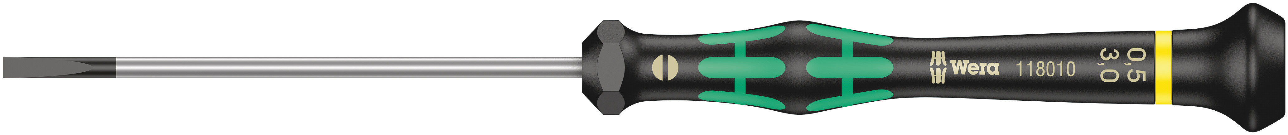 Wera Slotted Precision Screwdriver, 3 x 0.5 mm Tip, 80 mm Blade, 177 mm Overall