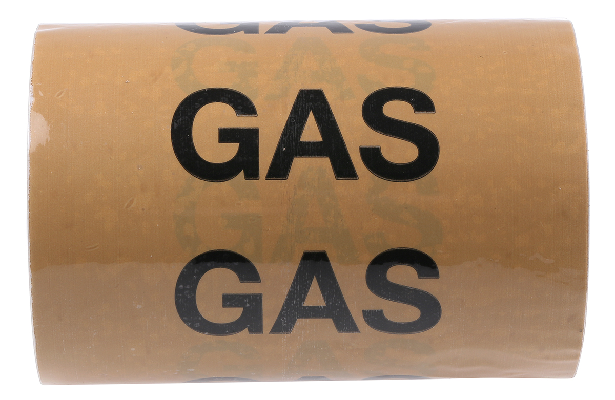 RS PRO Beige PP, Vinyl Pipe Marking Tape, text Gas, Dim. W 150mm x L 33m