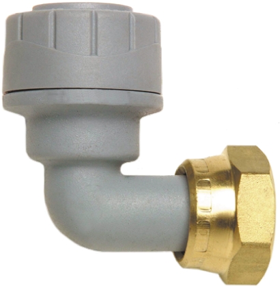 Polyplumb Plastic Pipe Fitting, 90° Push Fit Tap Connector, 15mm 1/2in
