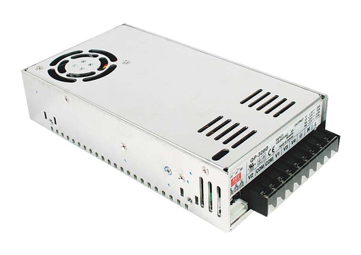 MEAN WELL Switching Power Supply, QP-320D, 5 V dc, ±12 V dc, ±24 V dc, 2 A, 3 A, 10 A, 20 A, 316W, Quad Output, 127