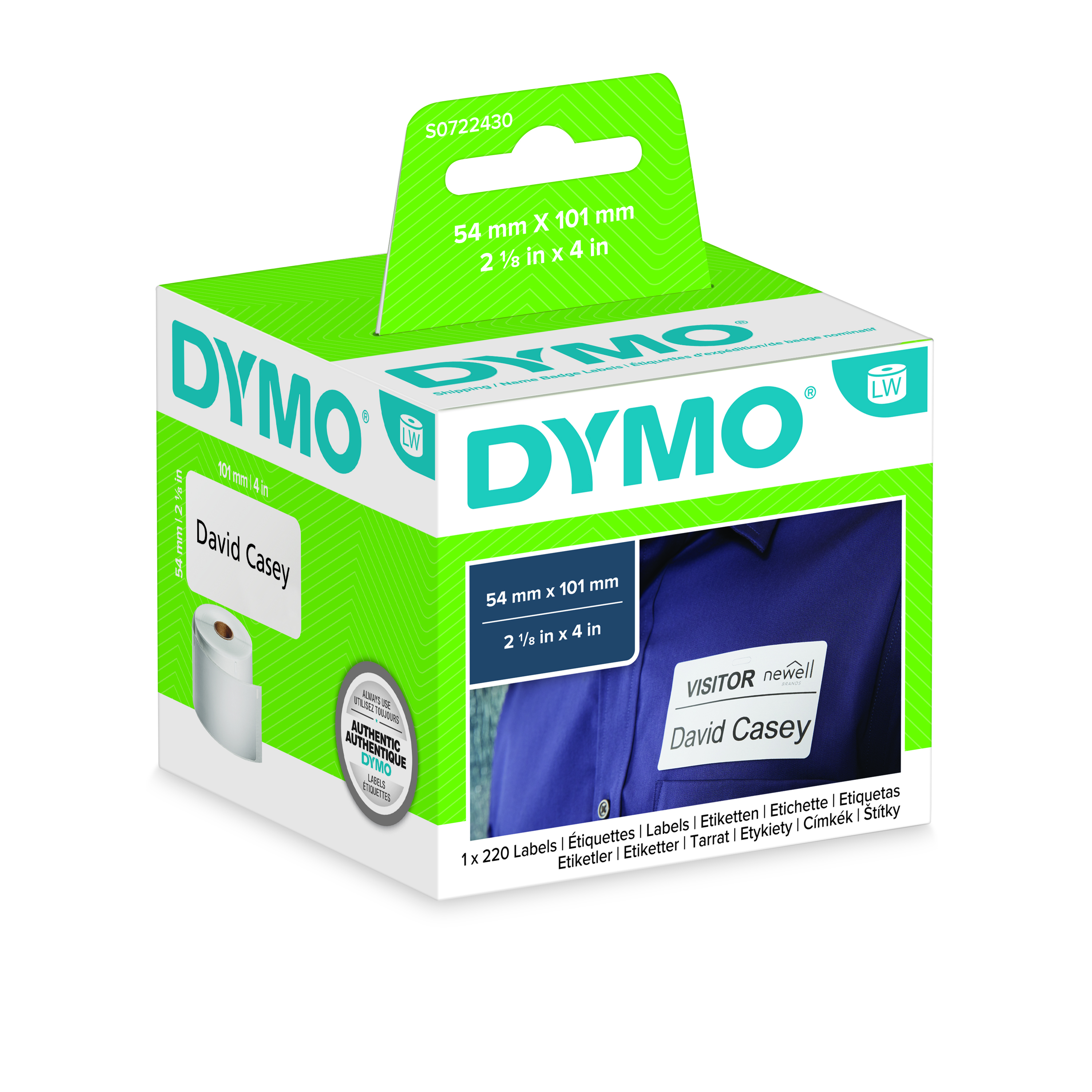 Dymo White Black Print Label Roll, 101mm Width, 54mm Height, 220Per Roll Qty