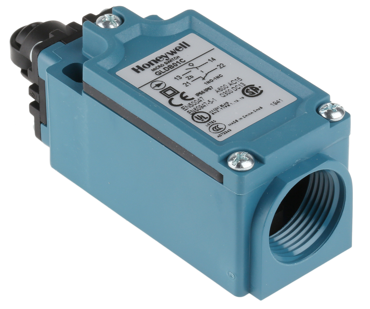 Honeywell GLD Series Roller Plunger Limit Switch, NO/NC, IP66, SPDT 1NO/1NC, Thermoplastic Housing, 300V ac Max, 10A Max