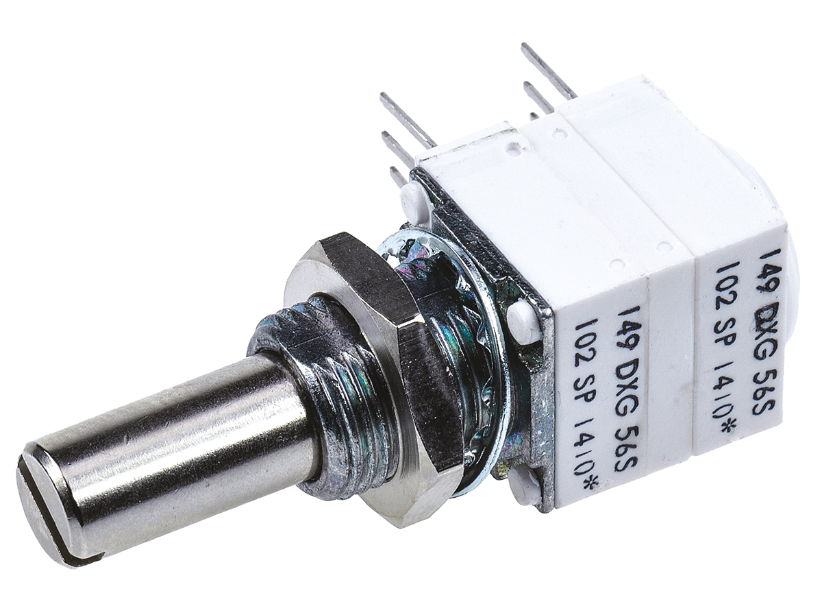 Vishay 149 1kΩ Rotary Potentiometer 2-Gang, Panel Mount (Through Hole), 14920F0GJSX13102KA