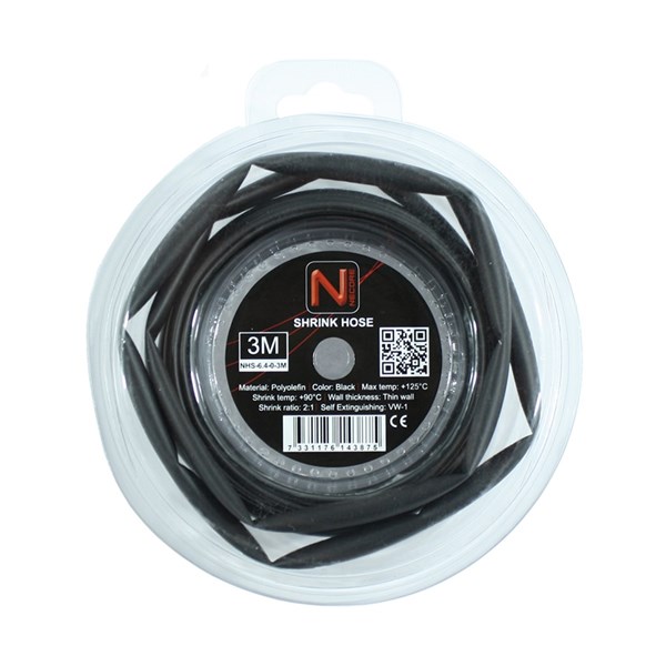 NEMIQ Heat Shrink Tube, Black 6.5mm Sleeve Dia. x 3m Length 2:1 Ratio, NHS Series