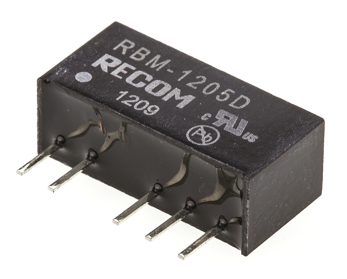 Recom RBM DC-DC Converter, ±5V dc/ ±100mA Output, 10.8 → 13.2 V dc Input, 1W, Through Hole, +85°C Max Temp -40°C