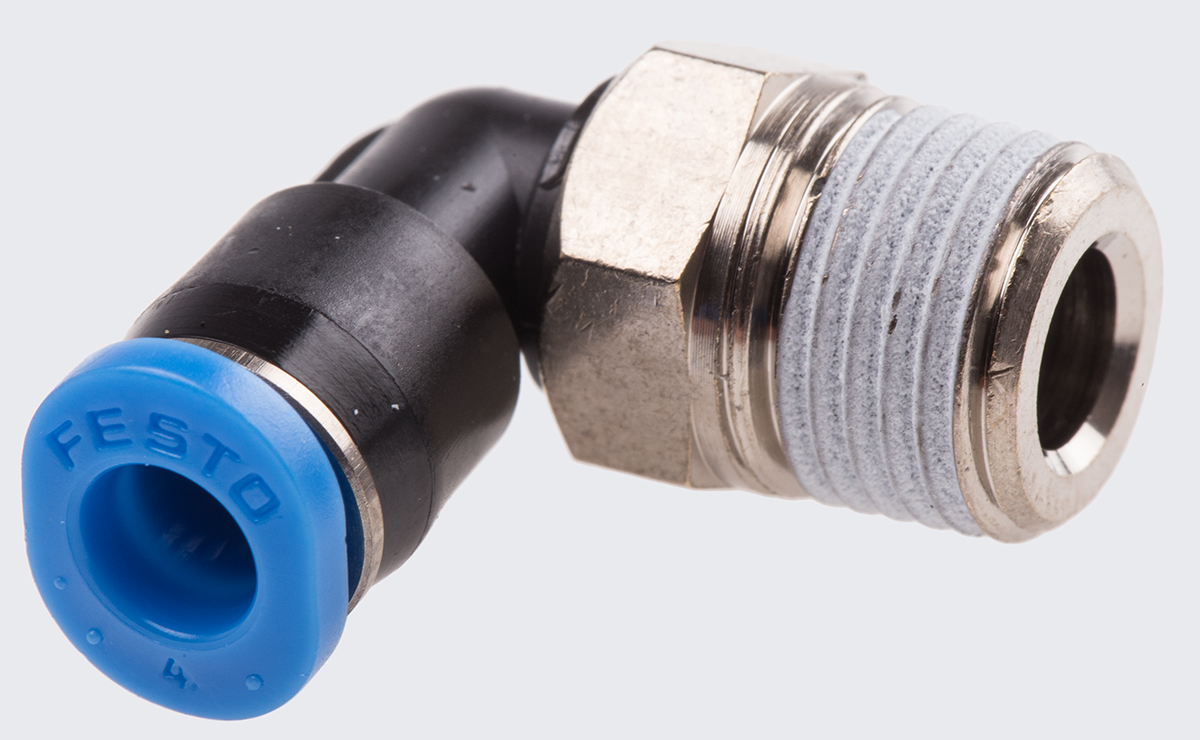 Festo QS Series Elbow Threaded Adaptor, R 1/8 Male to Push In 4 mm, Threaded-to-Tube Connection Style, 153334