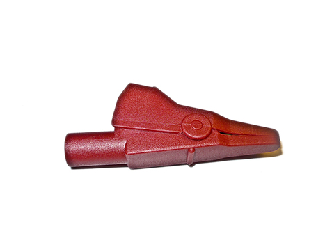 Mueller Electric Crocodile Clip 4 mm Connection, Nickel-Plated Steel Contact, 10A, Red