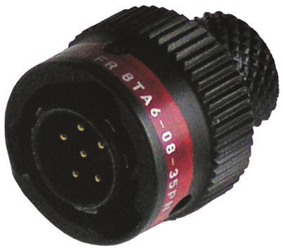 Souriau Sunbank by Eaton, 8TA, Copper Alloy 6 Way Cable Mount MIL Spec Circular Connector PlugBlack, Pin Contacts,Shell