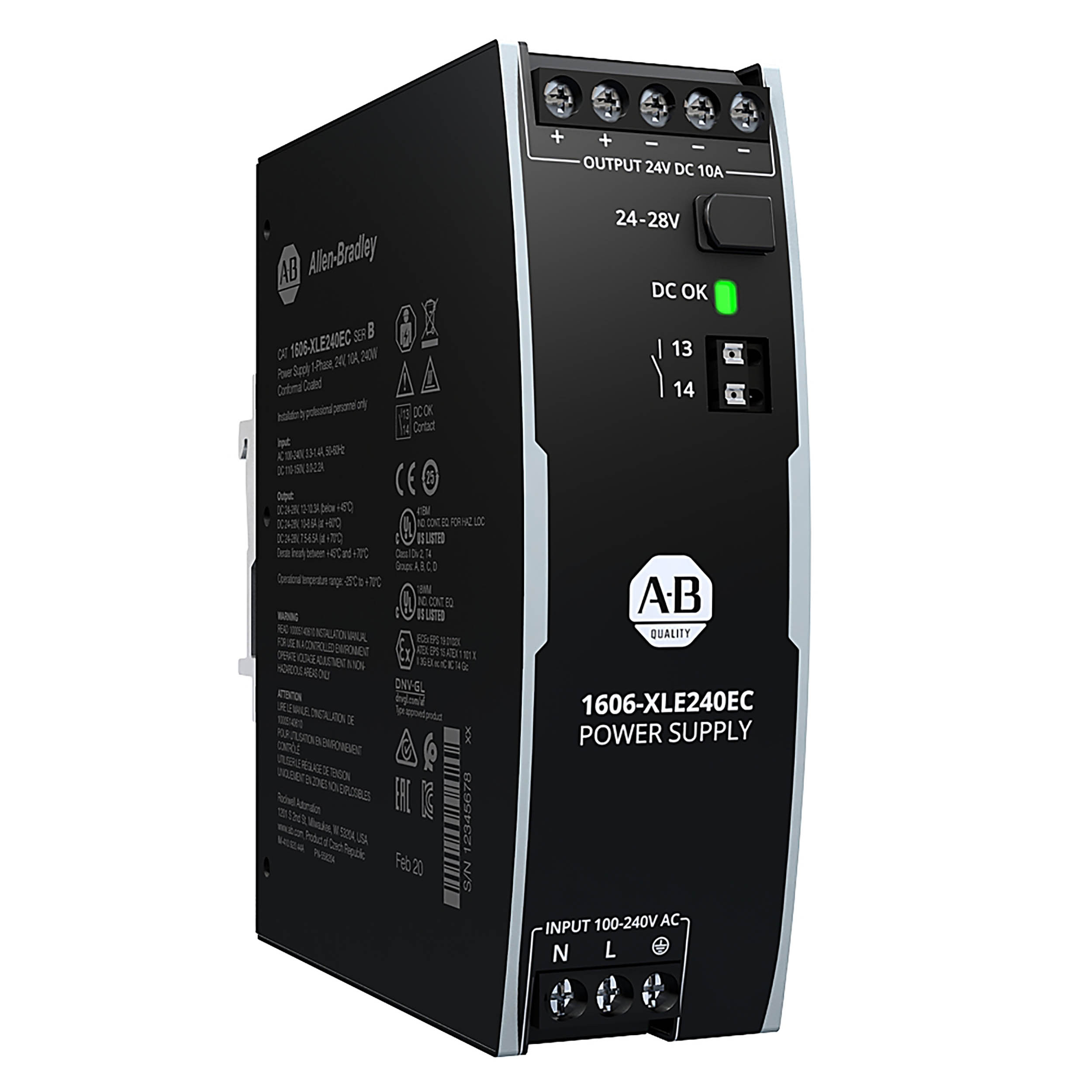 Allen Bradley 1606 Switched Mode DIN Rail Power Supply, 100 → 240 V ac, 110 → 150 V dc ac, dc Input, 24V