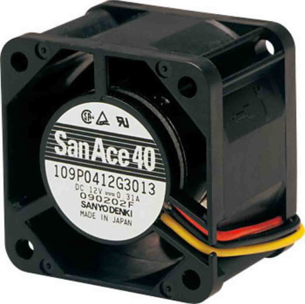 Sanyo Denki 109P Series Axial Fan, 12 V dc, DC Operation, 13.4cfm, 3.36W, 280mA Max, 40 x 40 x 28mm