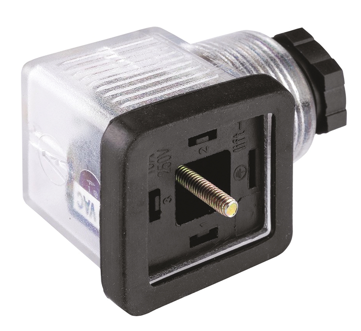 RS PRO 3P+E DIN 43650 A, Female Solenoid Valve Connector with Indicator Light, 110 V dc Voltage