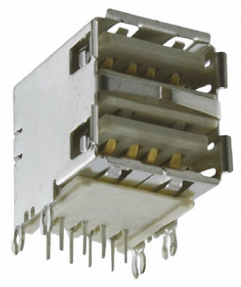 Amphenol Communications Solutions Right Angle, Through Hole, Socket- Dual Port Type A 2.0 USB Connector