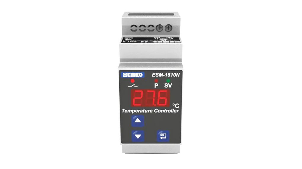 Emko ESM DIN Rail On/Off Temperature Controller, 90x35x61.2mm 1 Input, 1 Output Relay, 230 V ac Supply Voltage ON/OFF