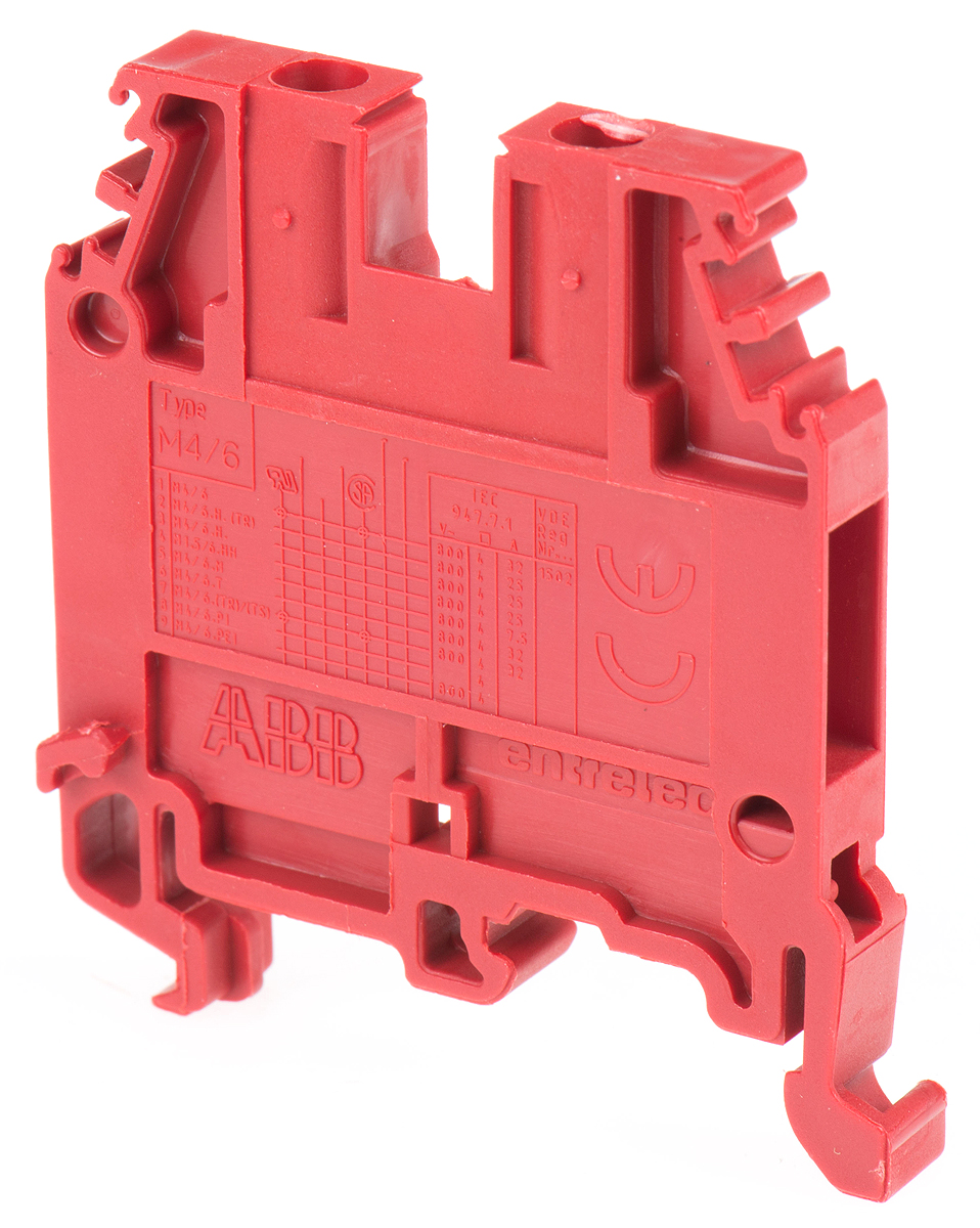 Entrelec 1SNA105032R1500 SNA Series Red, 4mm², Single-Level, Screw Termination