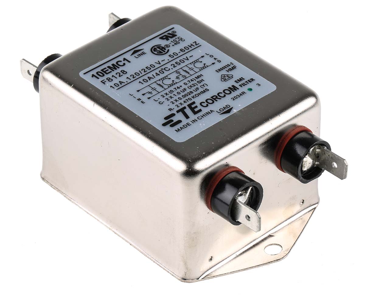 TE Connectivity, Corcom EMC 10A 250 V ac 50/60Hz, Flange Mount RFI Filter, Fast-On, Single Phase