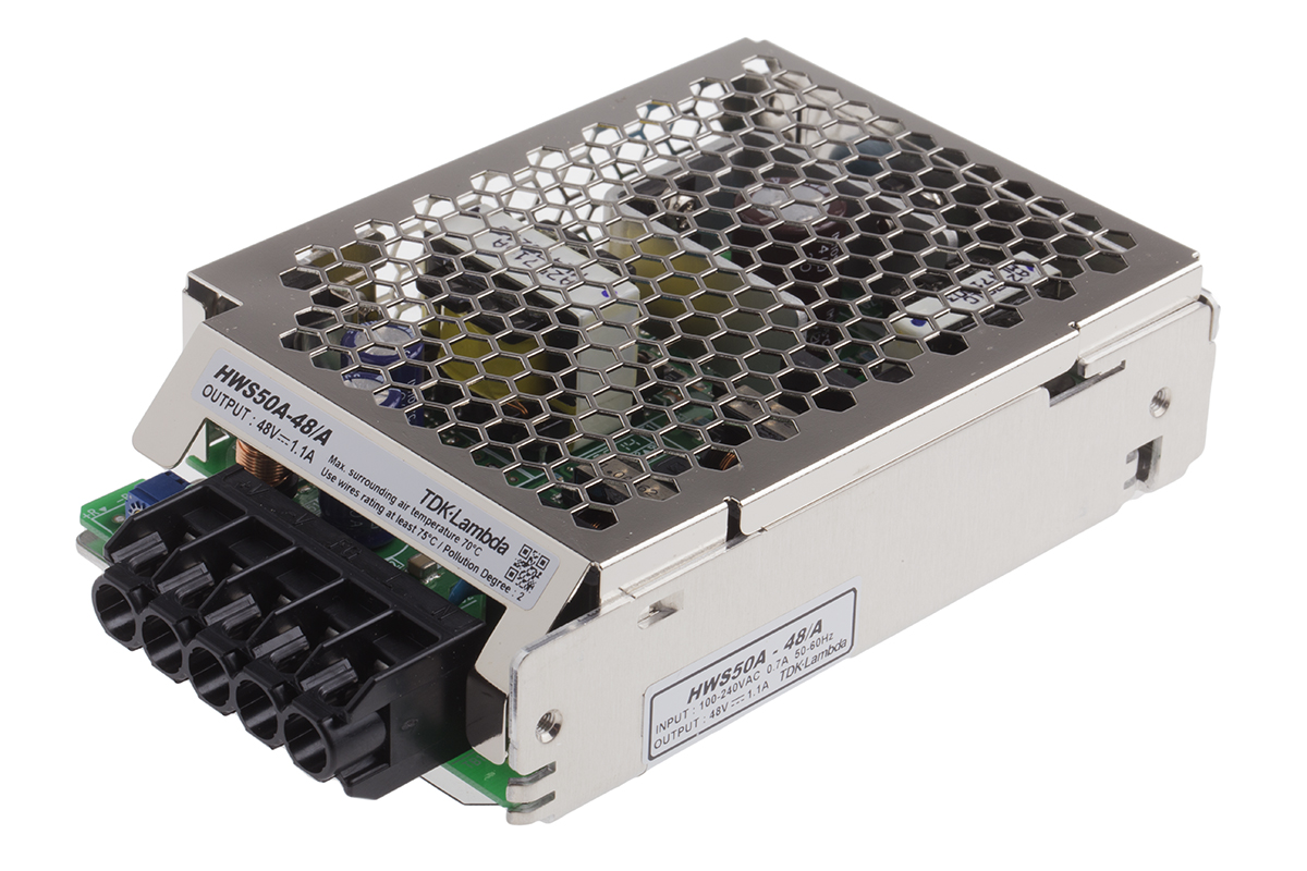 TDK-Lambda Switching Power Supply, HWS50A-48/A, 48V dc, 1.1A, 50W, 1 Output, 120 → 370 V dc, 85 → 265 V