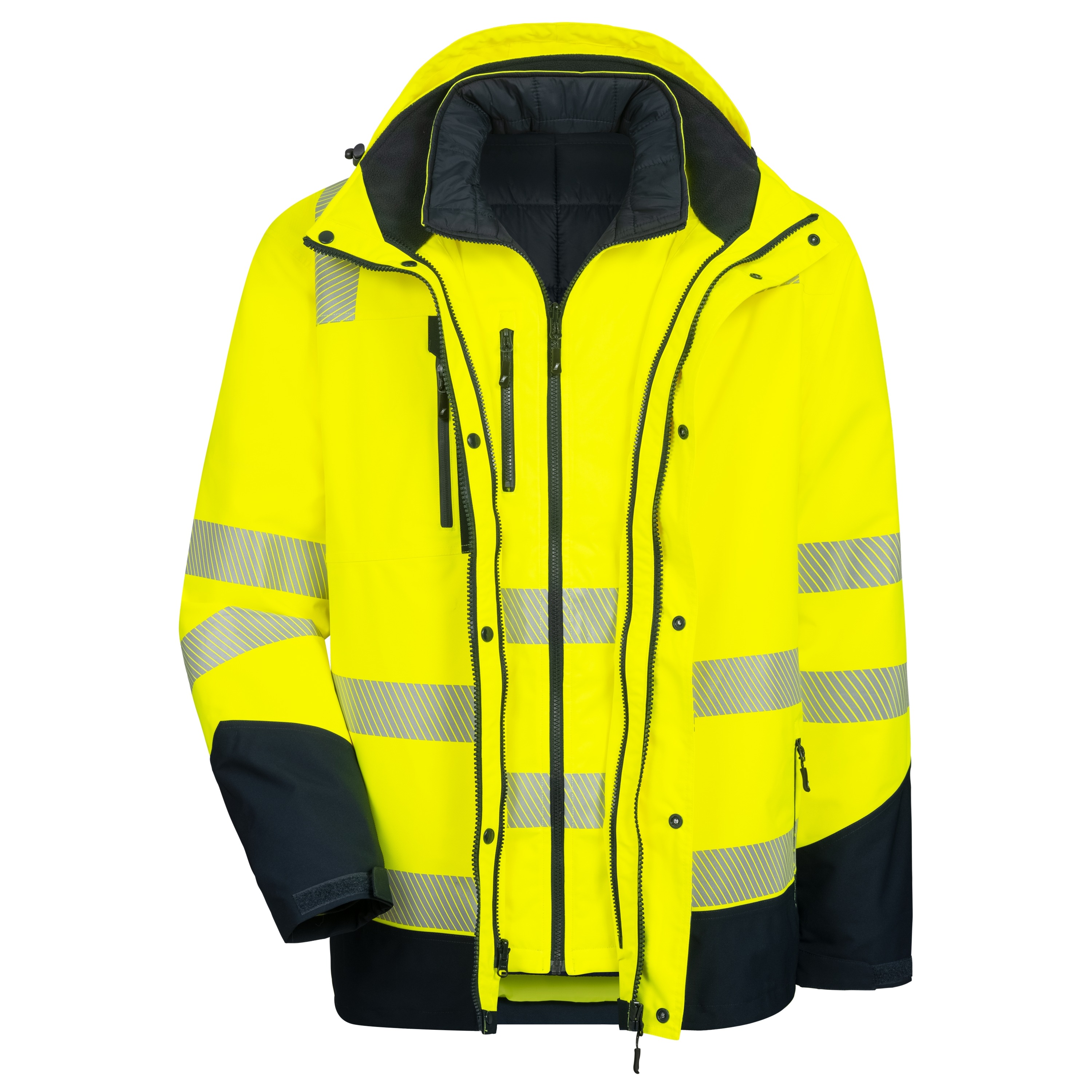 NITRAS SAFETY 7179 Fluorescent Yellow-Navy Blue Unisex Hi Vis Jacket, XS