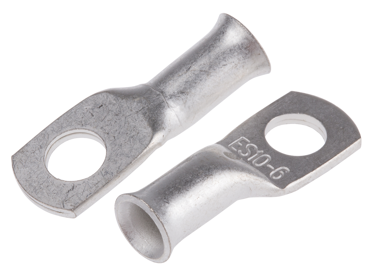 RS PRO Uninsulated Ring Terminal, 6mm Stud Size, 10mm² to 10mm² Wire Size, Natural