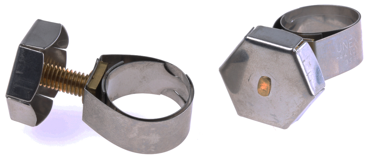 Unex Brass (Bolt), Stainless Steel Thumb Hex Hose Clip, 11mm Band Width, 14 → 19mm ID