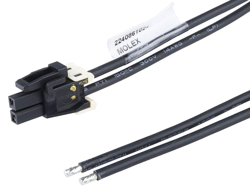 Molex 2 Way Female Crimped Terminal to 2 Way Male Pigtail Wire to Board Cable Assembly, 600mm