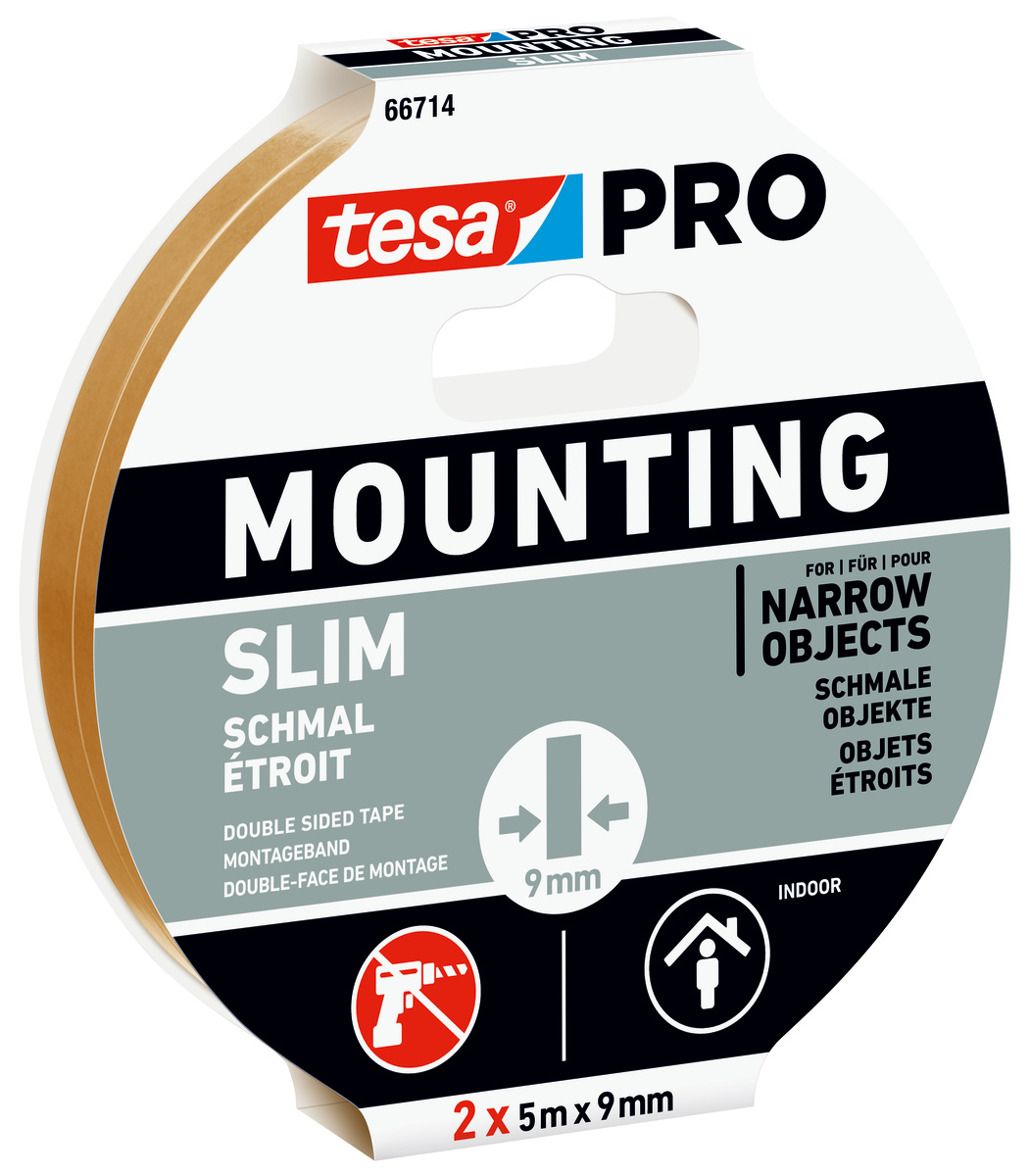 Tesa 66714 White Double Sided Tape, 0.001mm Thick, PE Foam Backing, 9mm x 5m