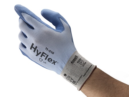 Ansell HyFlex 11-518 Blue Dyneema Cut Resistant Gloves, Size 10, Polyurethane Coating