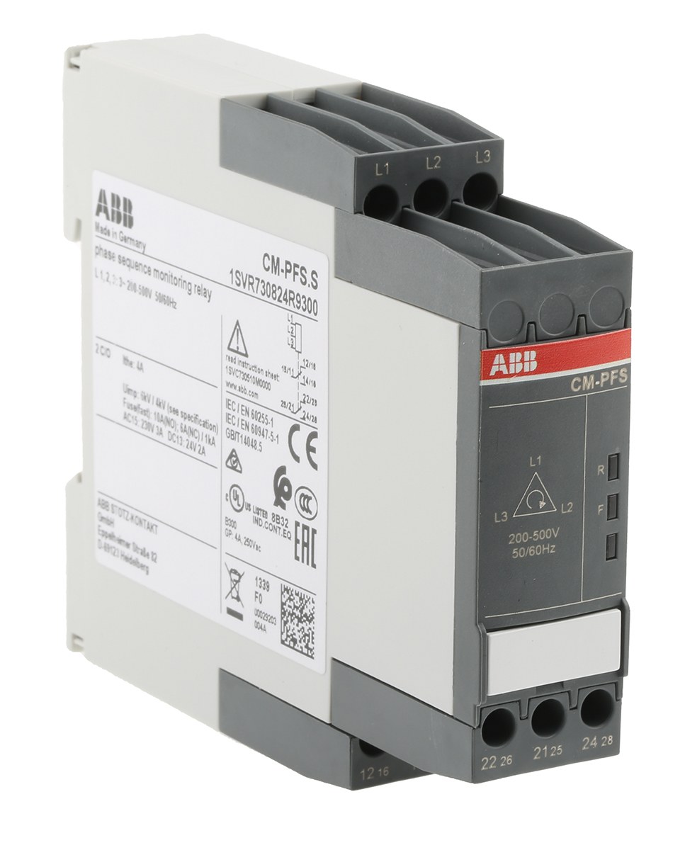 ABB Phase Monitoring Relay, 3 Phase, DPDT, DIN Rail