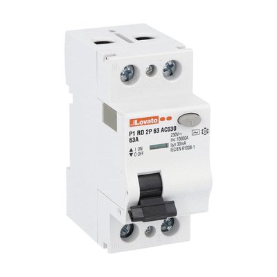 Lovato P1RD Residual Current Circuit Breaker, 63A, 2 Pole, 30mA, Type AC, 230V ac