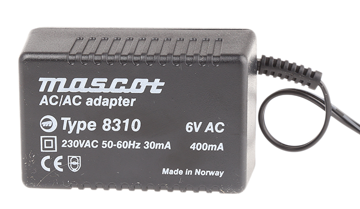 Mascot 3.5W Plug-In AC/DC Adapter 6V ac Output, 400mA Output