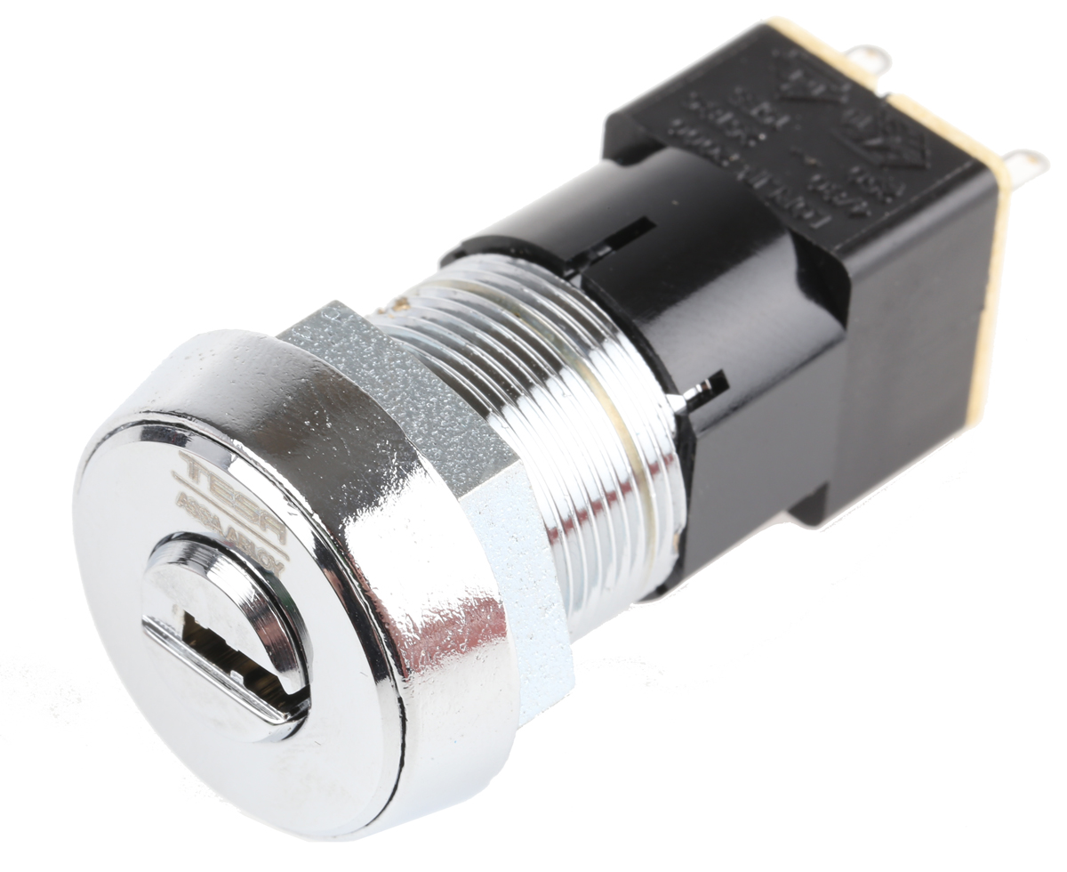 Lorlin Mains Key Switch, DPST, 50 mA @ 250 V ac 2-Way Flat-Key