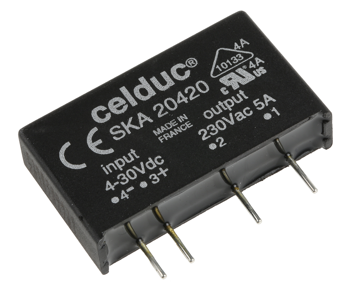 Celduc SK Series Solid State Relay, 4 A Load, PCB Mount, 275 V ac Load, 30 V dc Control