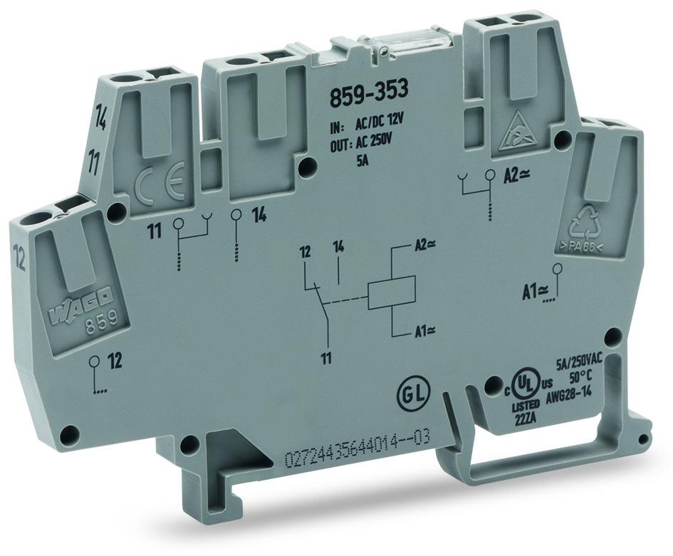 WAGO 859 Series Relay Module, DIN Rail Mount, 115V ac/dc Coil, SPDT, 1-Pole, 5A Load