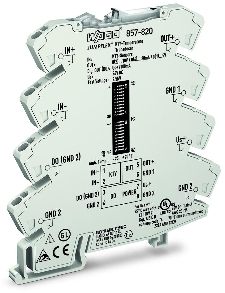 WAGO 857 Series Signal Conditioner, Temperature Input, Current, Voltage Output, 24V dc Supply