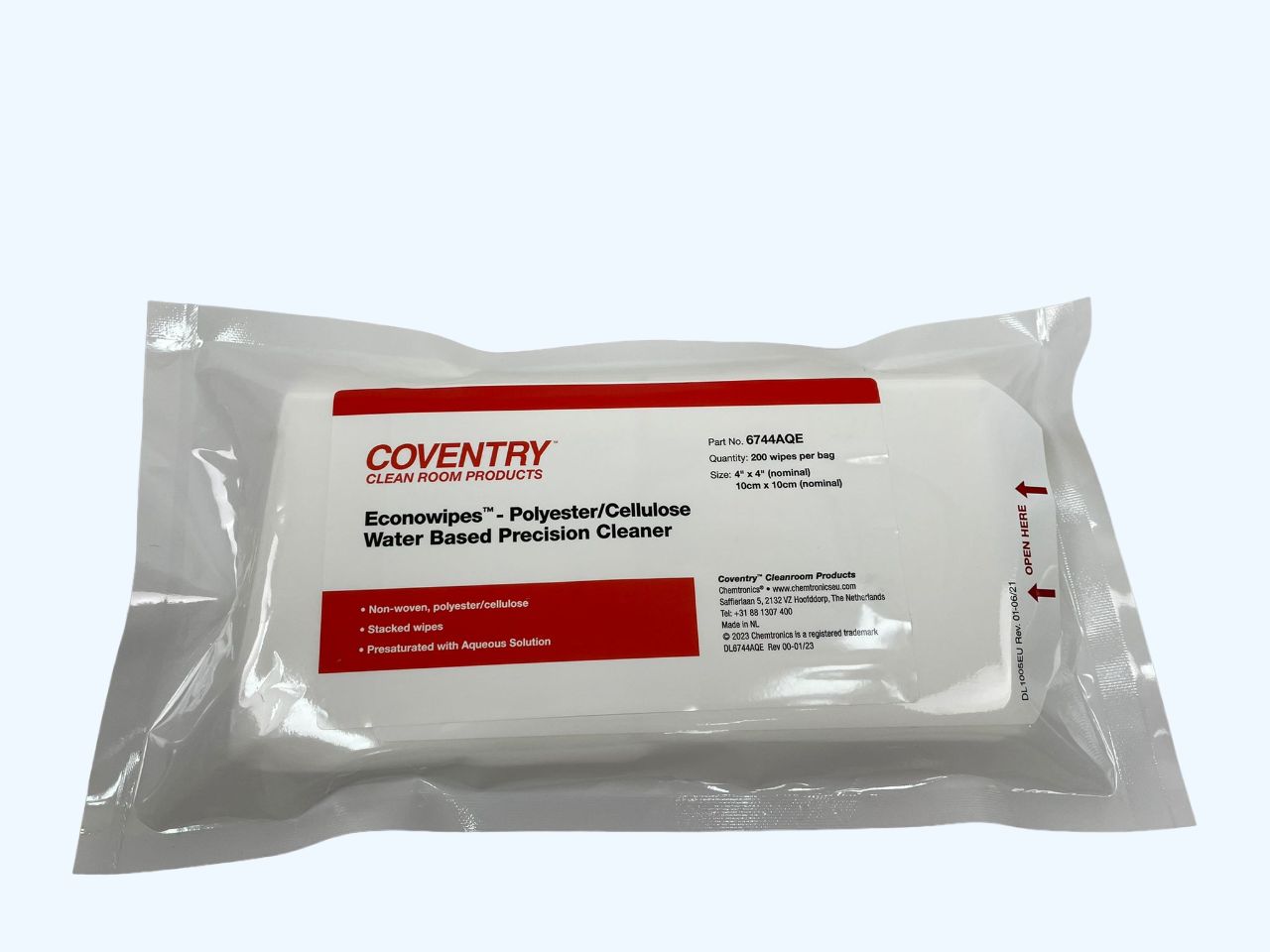 Chemtronics Coventry Econowipes Wet Cleaning Wipes, Bag of 200, 100 x 100mm