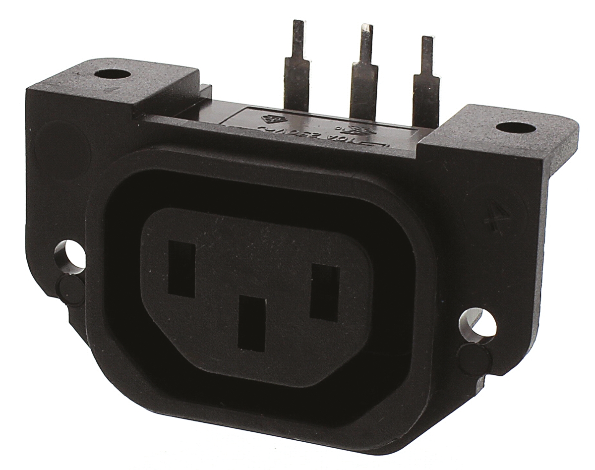 Bulgin C13 Right Angle Panel Mount, PCB Mount IEC Connector Socket, 10A, 250 V