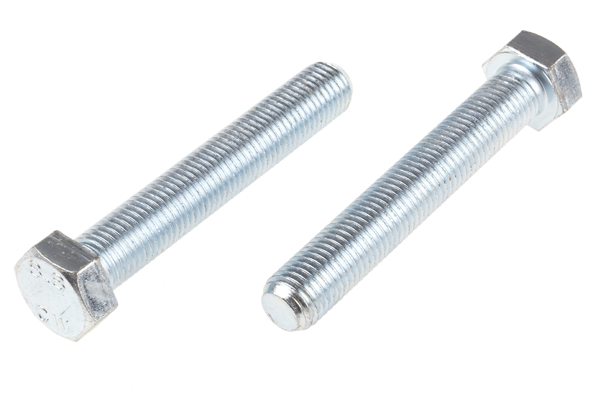 RS PRO Bright Zinc Plated Steel, Hex Bolt, M16 x 100mm