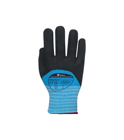 Polyco Healthline Polyflex Hydro KC Blue Nylon Reusable Gloves, Size 9, Nitrile Foam Coating