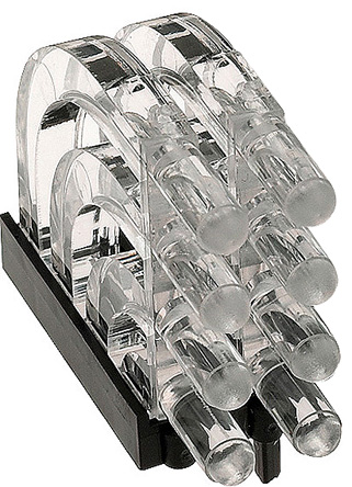 1279.1002 MENTOR, PCB Mounted 8-Way Right Angle LED Light Pipe, Quad-Level-Row Clear Dome Lens