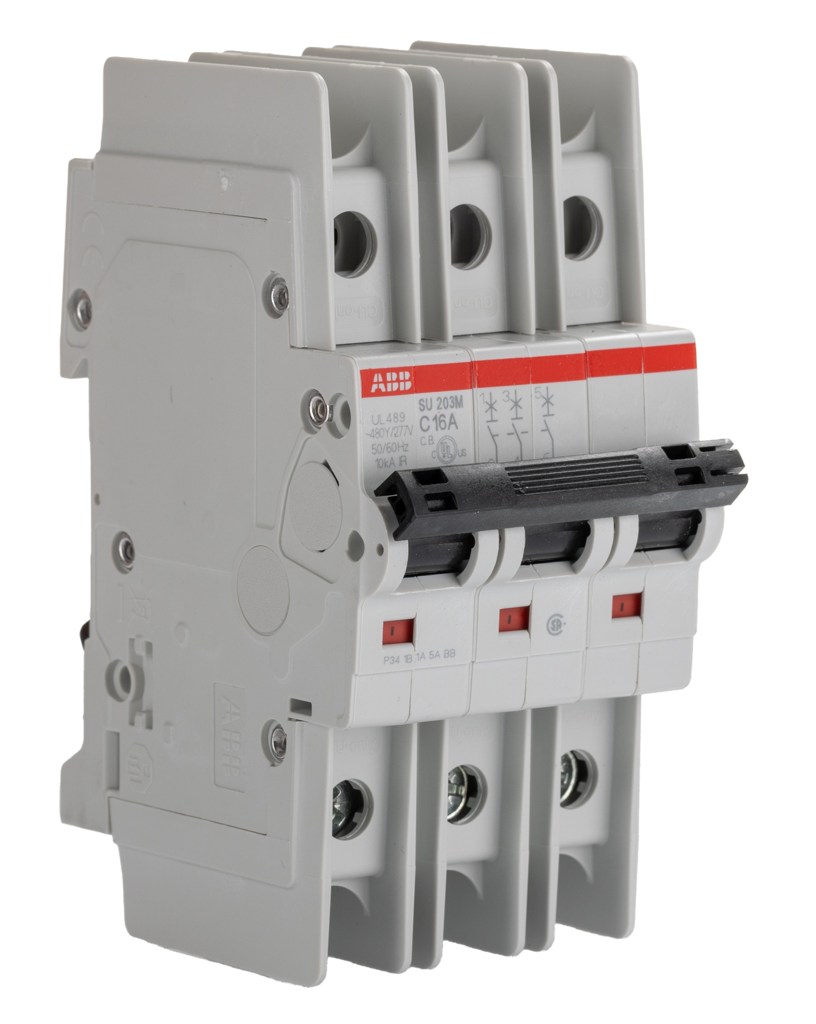 ABB System Pro M Compact SU200M MCB, 3P, 16A Curve C, 400V AC, 400V DC, 15 kA Breaking Capacity
