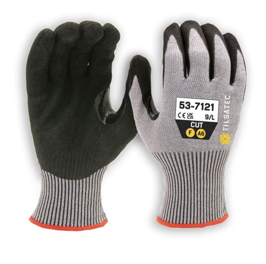 Tilsatec Black, Grey HPPE, Polyamide, Polyethylene Terephthalate, Spandex, Steel Glove, Size 8, Nitrile Foam Coating