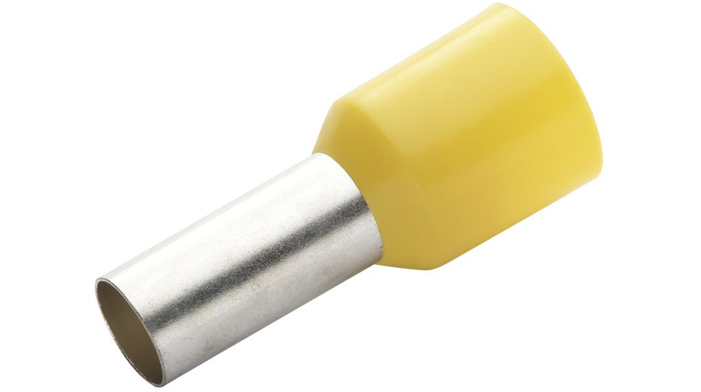 RND, RND 465 Insulated Bootlace Ferrule, 32mm Pin Length, 19.5mm Pin Diameter, Yellow