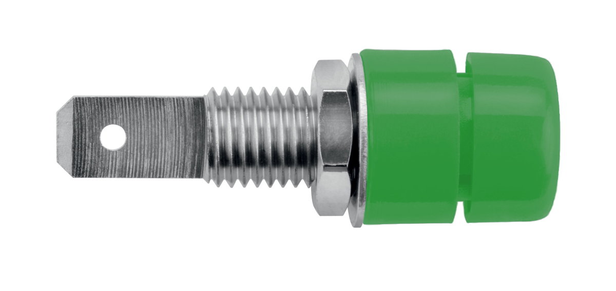 Schutzinger Green Female Banana Socket, 4 mm Connector, 32A, Nickel Plating