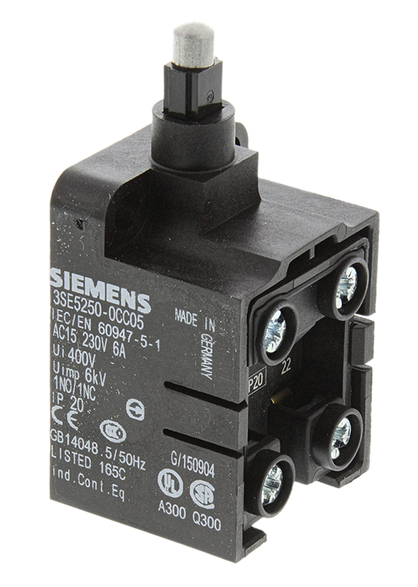 Siemens 3SE5 Series Plunger Limit Switch, NO/NC, IP20, DPST, Plastic Housing