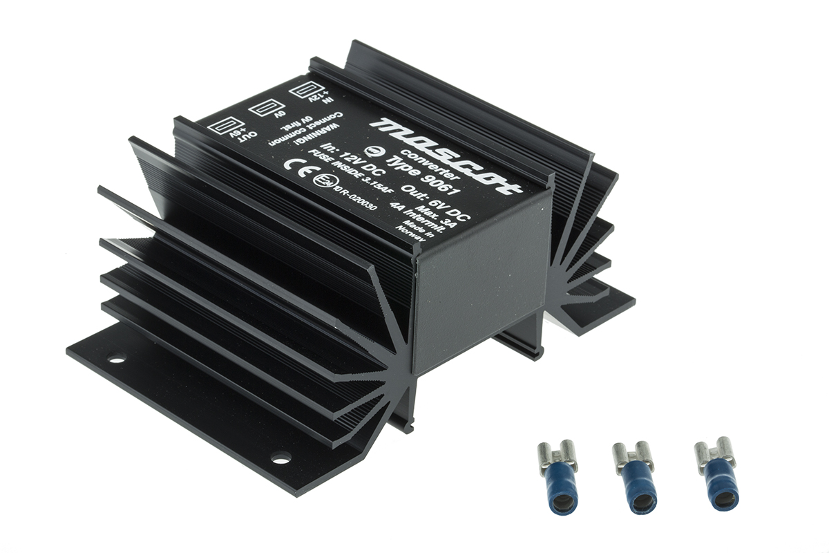 Mascot DC-DC Converter, 6V dc/ 3A Output, 12 V dc Input, 40W, Mounting Bracket, +25°C Max Temp -20°C Min Temp