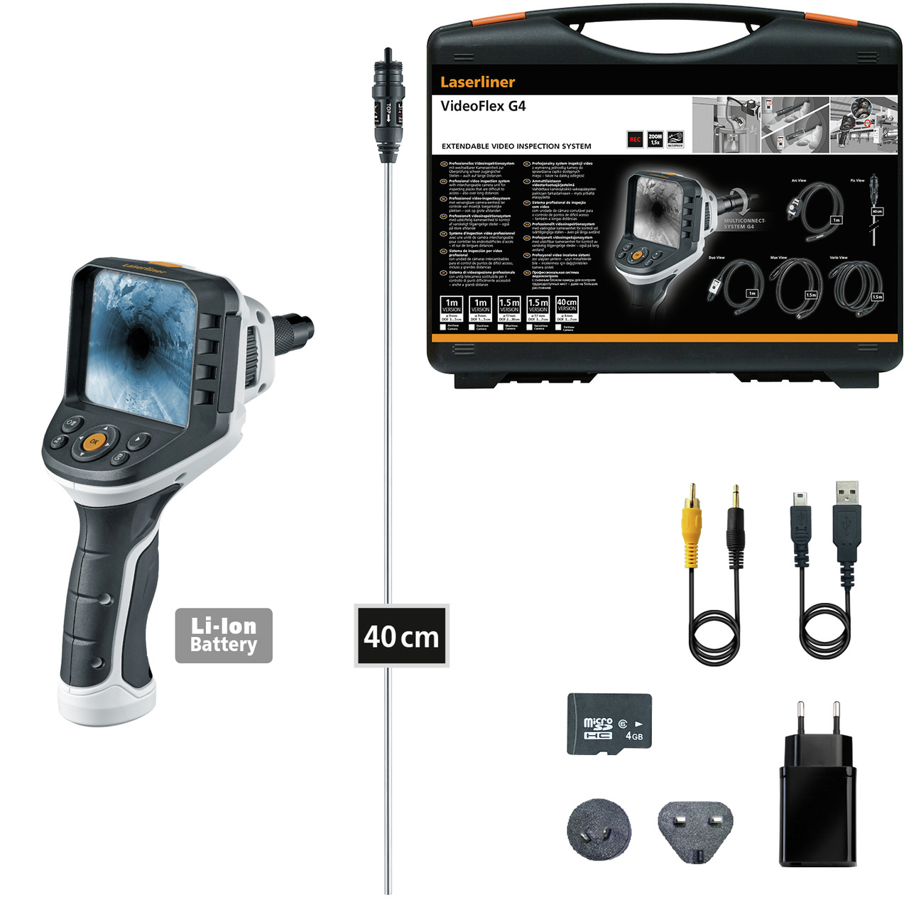 Laserliner 092.948A 4mm probe Inspection Camera Kit, 400mm Probe Length, 320 X 240pixels Resolution, LED Illumination