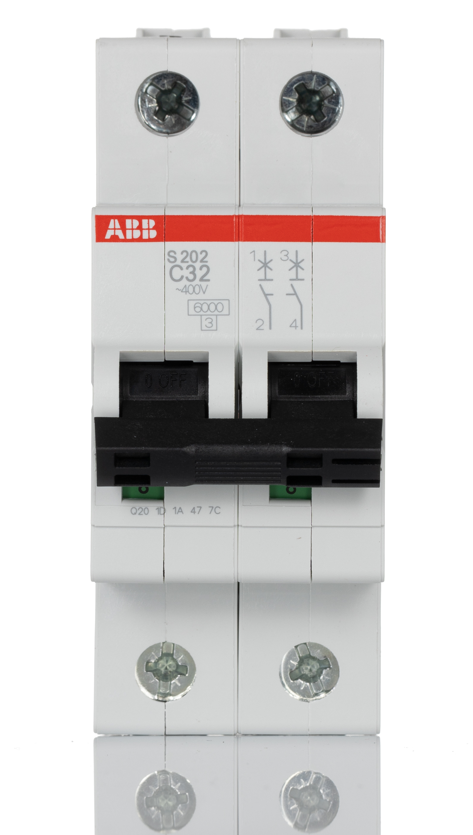 ABB System Pro M Compact S200 MCB, 2P, 32A Curve C, 400V AC, 125V DC, 6 kA Breaking Capacity