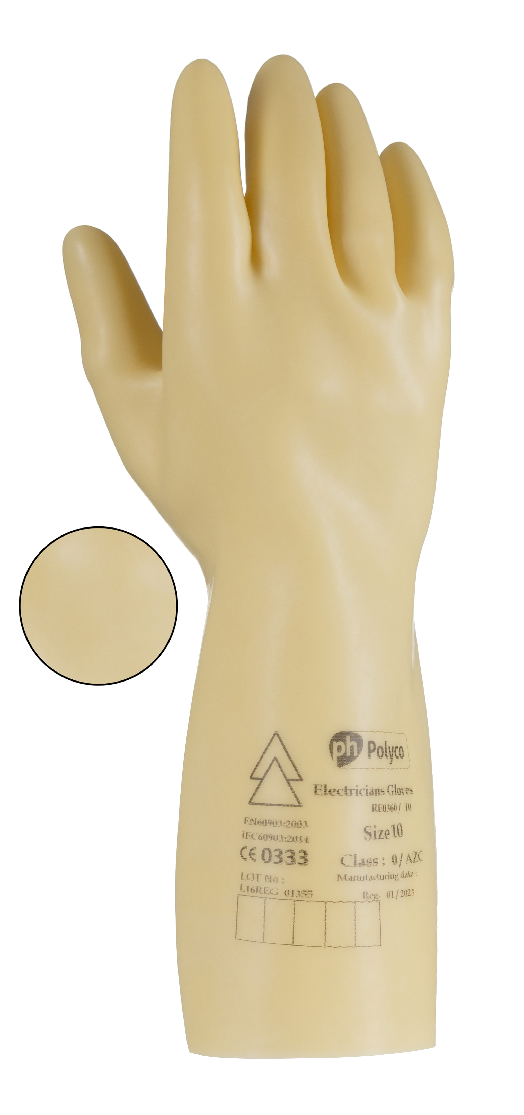 Polyco Healthline Electricians Gloves Yellow Latex Latex Electrical Insulating Gloves, Size 10, Latex Coating